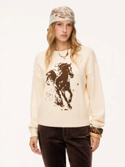 Oversized Horse Graphic Knit Long Sleeve Top