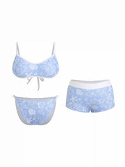 Seashell Graphic Scoop Neckline Bracelet Bikini Set With Shorts Curve & Plus