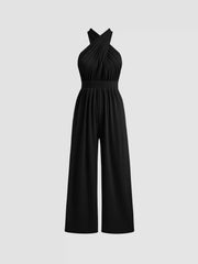 Solid Rib Criss Cross Knotted Jumpsuit