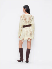 Cable Knit Hollow Out Ripped Oversized Mini Dress