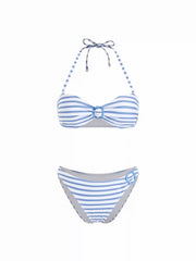 Halter Neckline Striped Ring Detail Bracelet Bikini Set
