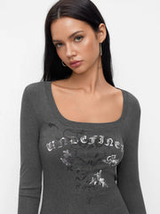Square Neck Long Sleeve Graphic Tee