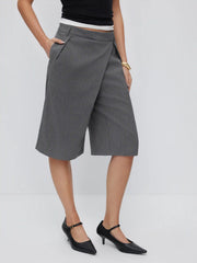 Solid Mid Rise Bermuda Shorts