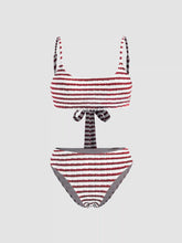 U-neckline Striped Texture Bikini Swimsuit