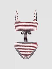 U-neckline Striped Texture Bikini Swimsuit
