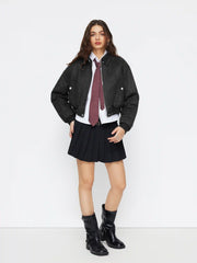 Suede Collar Oversized Puffer Bomber Jacket