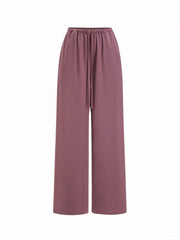 Satin Drawstring Mid Rise Wide Leg Trousers