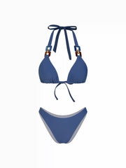 Square buckle Linked Halter Neckline Bowkont Bikini Swimsuit