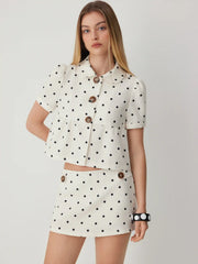 Polka Dot Peter Pan Collar Top & Low Rise A-line Mini Skirt Set