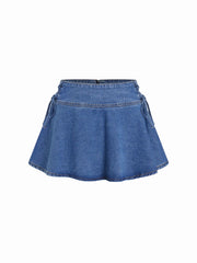 Washed Denim Low Rise Lace-up A-line Micro Mini Skirt