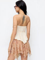 Abstract Print Low Rise Asymmetrical Hem Flared Mini Skirt