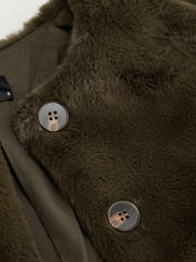 Faux Fur Round Neckline Long Sleeve Oversized Crop Jacket