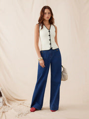 Knit Button Up V-neck Vest