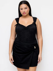 U-NECKLINE LACE FLORAL BOWKNOT BODYSUIT Curve & Plus