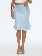 Satin Low Rise Mermaid Midi Skirt