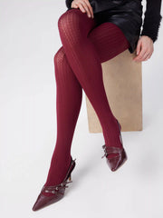 Women's Fashion-Forward Ribbed Tights with Textured Knit & Flattering Fit
