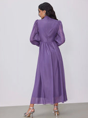 Solid Ruched Puff Sleeve Maxi Dress