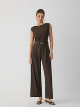 Boat Neck Mid Rise Straight Leg Jumpsuit With Belt