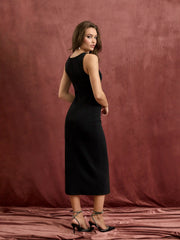 Boat Neck Bowknot Split Zipper Maxi Dress