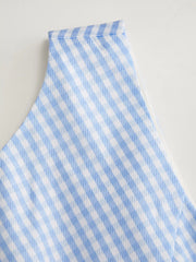 Cotten-Blend Boat Neck Gingham Bowknot Flared Mini Dress