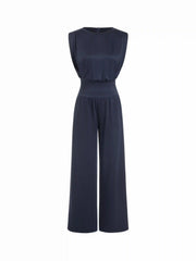High Stretch Mid Rise Ruched Wide Leg Jumpsuit