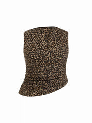 Leopard Print Stand Collar Top & Mid Rise Metal Detail Maxi Skirt Set Curve & Plus