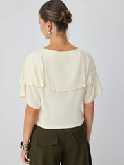 Boat Neck Asymmetrical Draped Short Sleeve Tee