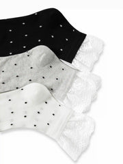 3 PAIRS POLKA DOT LACE TRIM CREW SOCKS