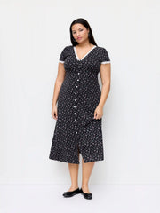 Ditsy Floral V-neck Lace Trim Maxi Dress Curve & Plus