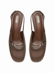 ROUND TOE SLINGBACK CHUNKY HEELS