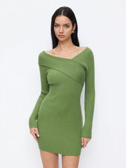 Knit Asymmetrical Neck Mini Dress