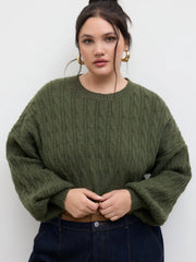 Cable Knit Round Neckline Crop Sweater Curve & Plus