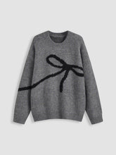 Knit Round Neckline Bowknot Oversized Sweater