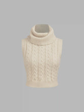 High Neck Solid Cable Knit Crop Vest