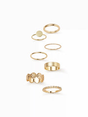 7PCS RHINESTONE & TEXTURED RING SET