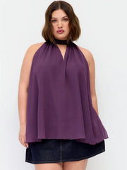 Stand Collar Tie-Neck Cut Out Blouse Curve & Plus