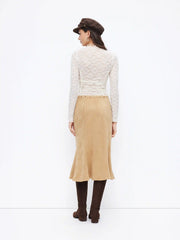 Suede Mid Rise Metal Detail Mermaid Midi Skirt