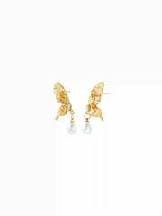 BUTTERFLY & FAUX PEARL DROP EARRINGS