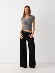 Knit V-neck Short Sleeve Twist Top