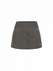 Low Rise Striped Button Detail A-line Mini Skirt