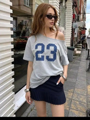 Cotton 23 Graphic Asymmetrical Neck Short Sleeve Oversized Tee