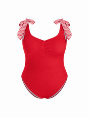 Shaping Red Bow Tie Textured One-piece Swimsuit Curve & Plus