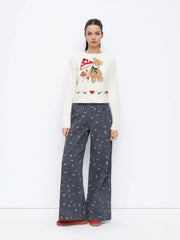 Cider Denim Graphic Low Rise Wide Leg Oversized Jeans