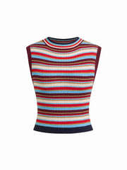 Knit Striped Colorblock High Neck Crop Top