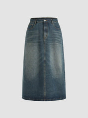 Denim Mid Waist Pocket Maxi Skirt Curve & Plus