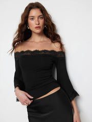 Lace Off-shoulder Bell Sleeve Tee