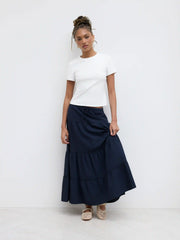Cotton-blend Round Neckline Solid Short Sleeve Cropped Tee