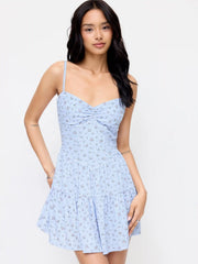 Textured Floral Sweetheart Flared Mini Dress