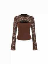 Floral Lace Stand Collar Bell Sleeve Top