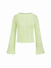 Knit Crochet Boat Neck Long Sleeve Oversized Top